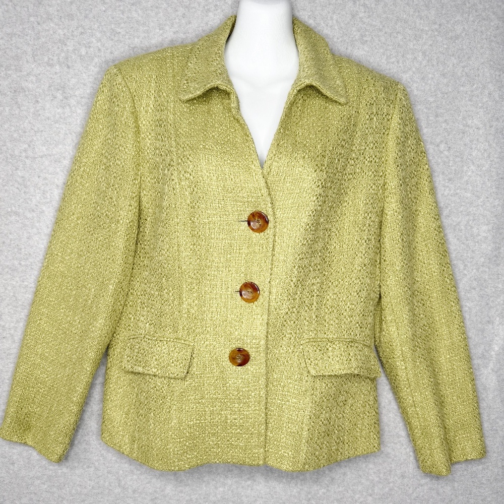 Talbots Vintage Spring Green Textured Blazer Jacket Size 12 Italian Fabric